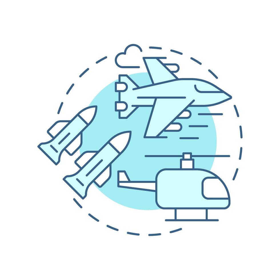 Military aircraft soft blue concept icon. Army helicopter, aviation services. Round shape line illustration. Abstract idea. Graphic design. Easy to use in infographic, presentation vector