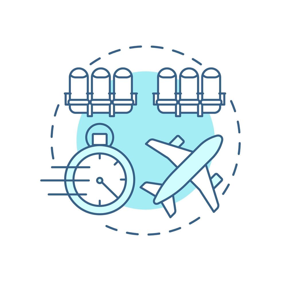 Narrow body aircraft soft blue concept icon. Customer service, comfort. Tourism, travelling. Round shape line illustration. Abstract idea. Graphic design. Easy to use in infographic, presentation vector