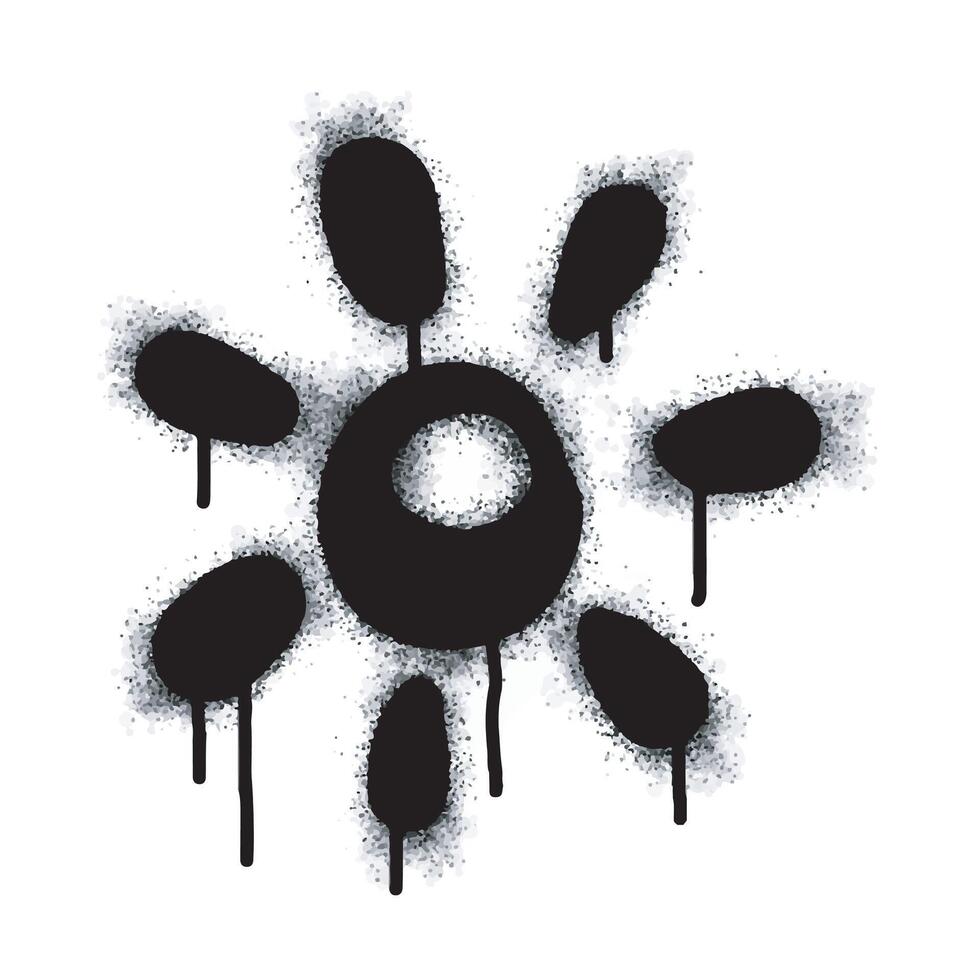 Spray Painted Graffiti Sunshine icon Sprayed isolated with a white background. graffiti sun summer weather symbol with over spray in black over white. vector