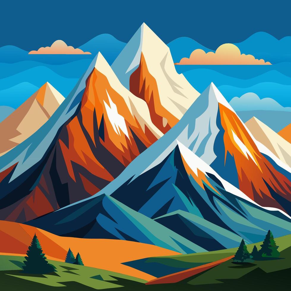 A mountain landscape with trees and mountains vector