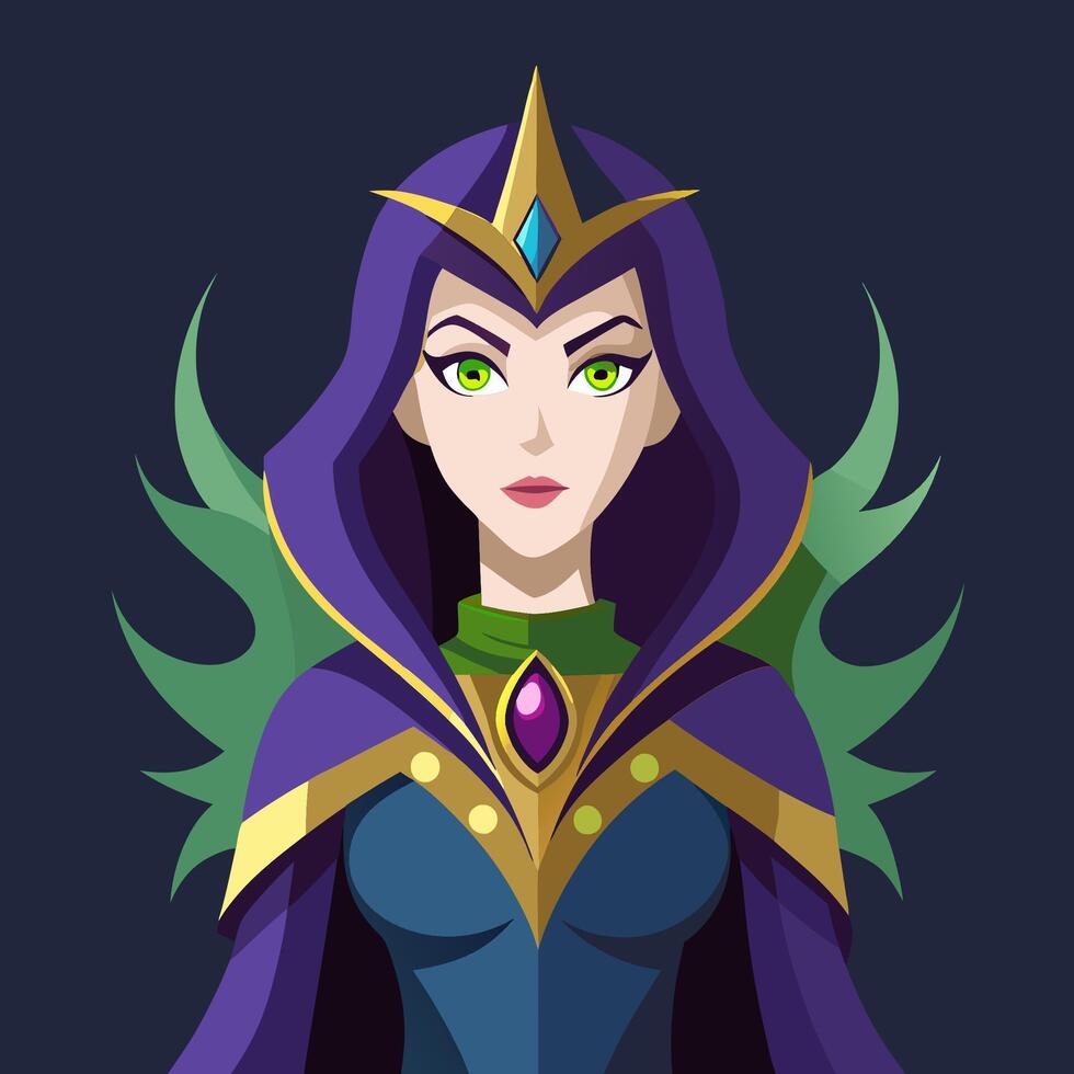 A female character in purple and green vector