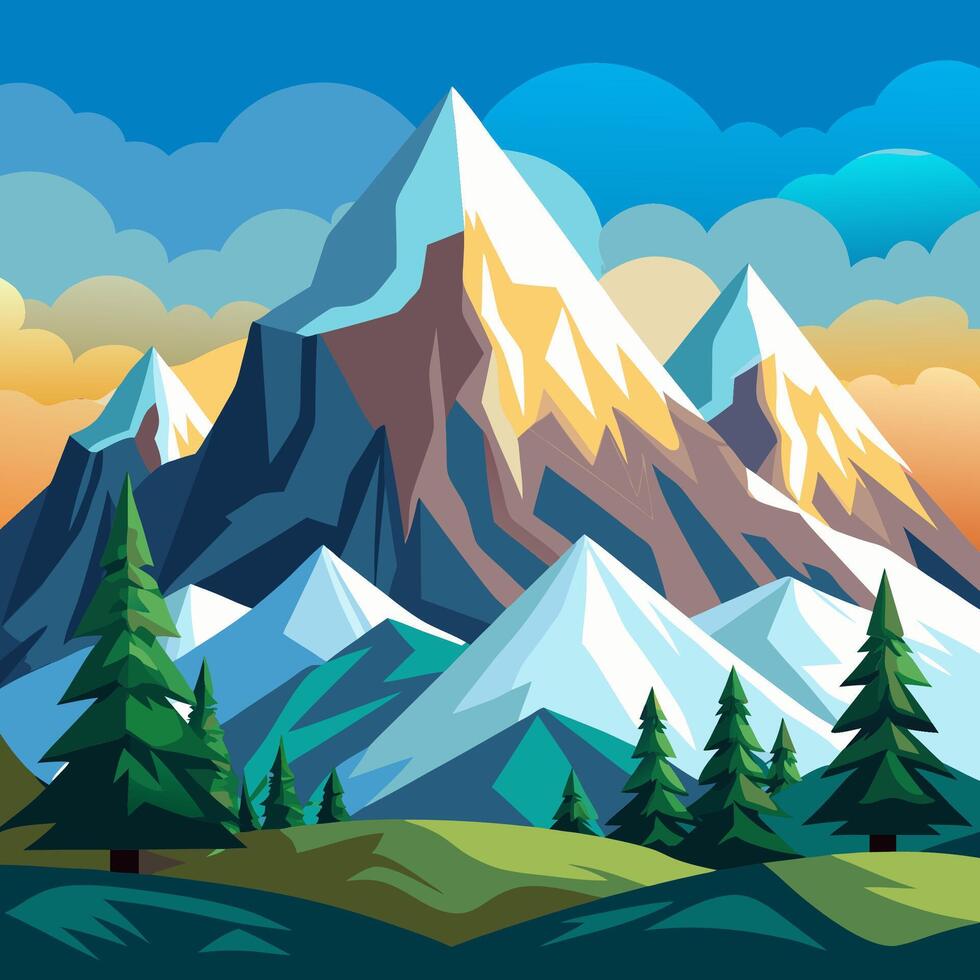 A mountain landscape with trees and mountains vector