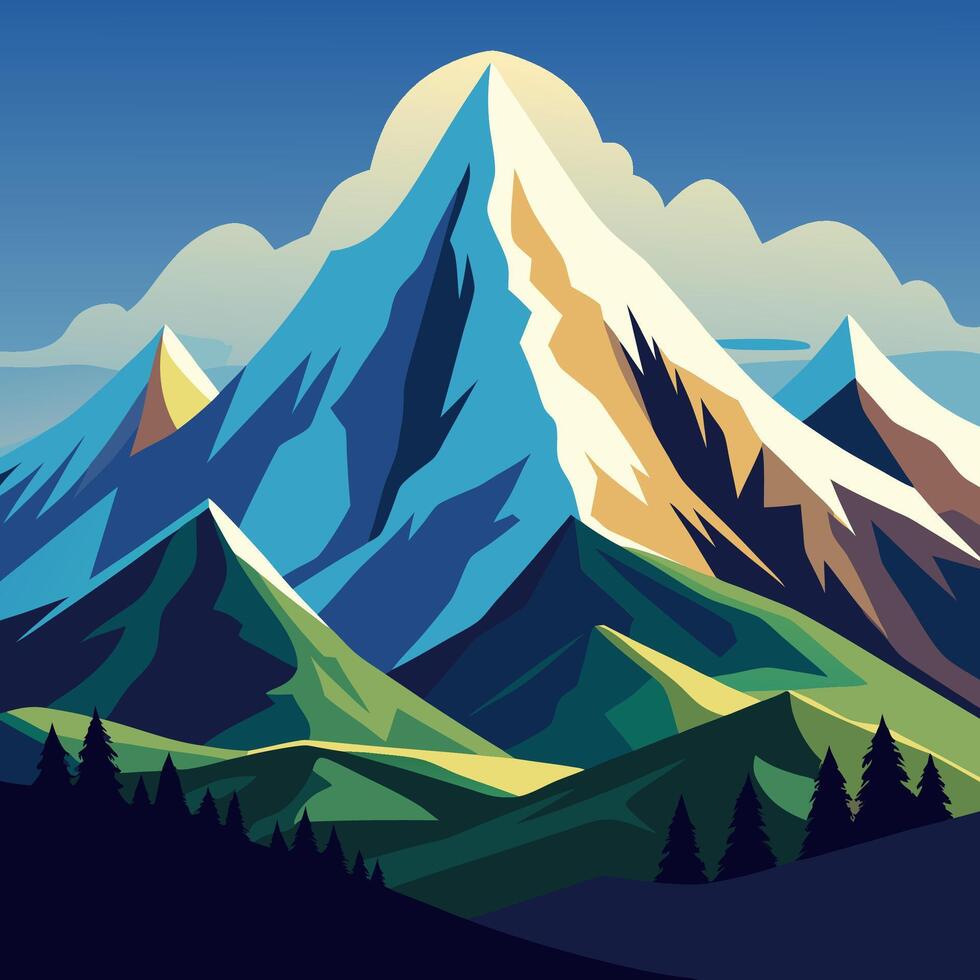 A mountain landscape with trees and mountains vector