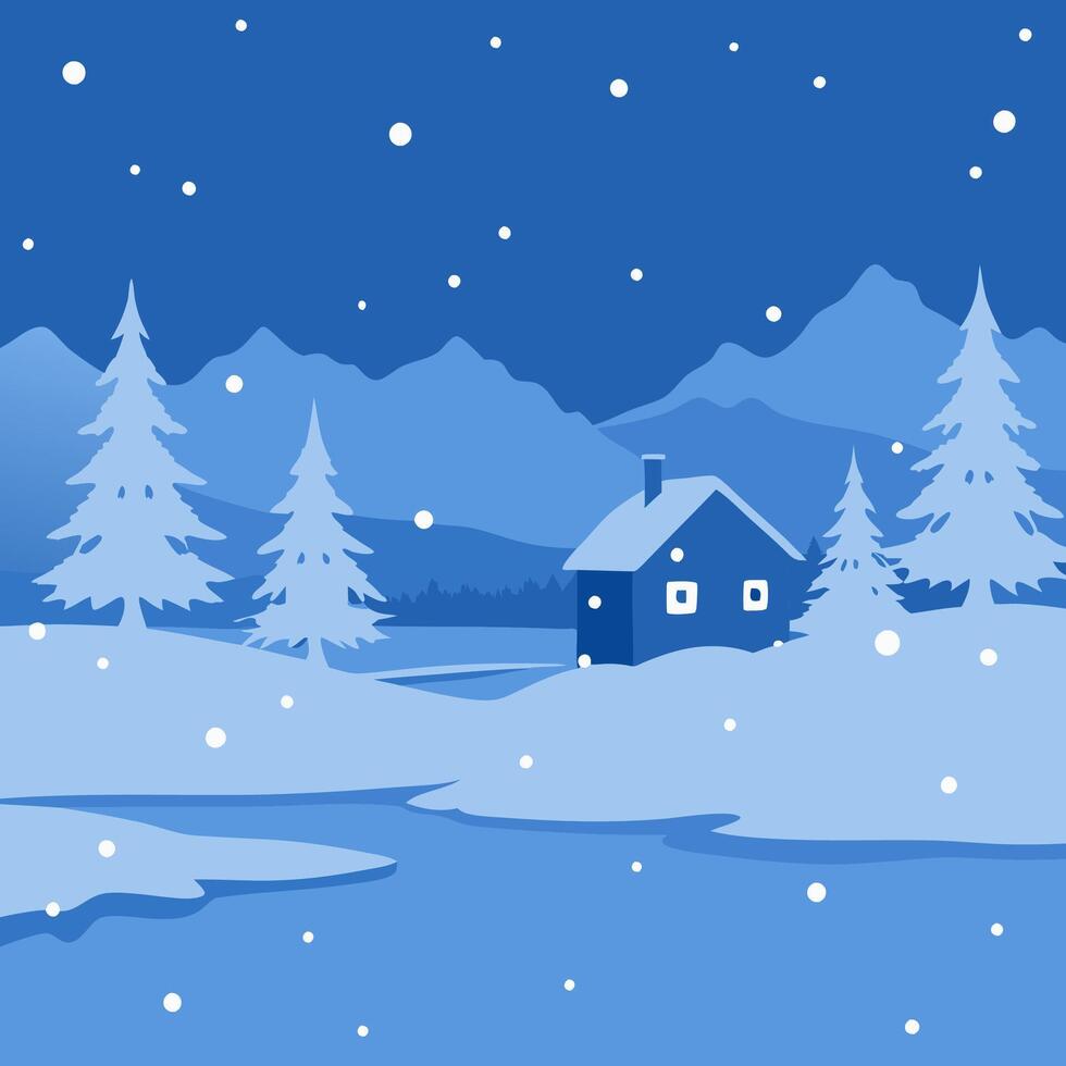 Winter landscape with snow and house in the background vector