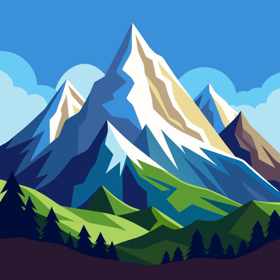 A mountain landscape with trees and mountains vector