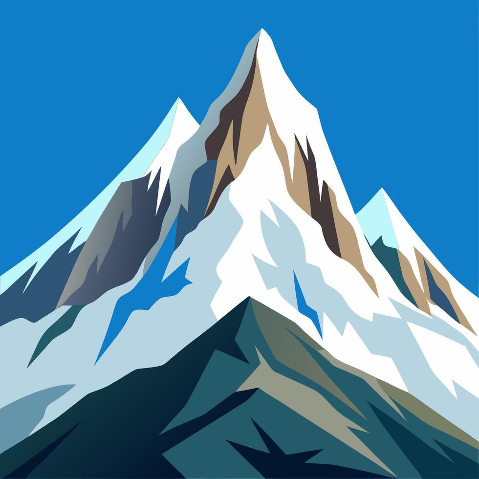 A mountain with snow on it against a blue sky vector