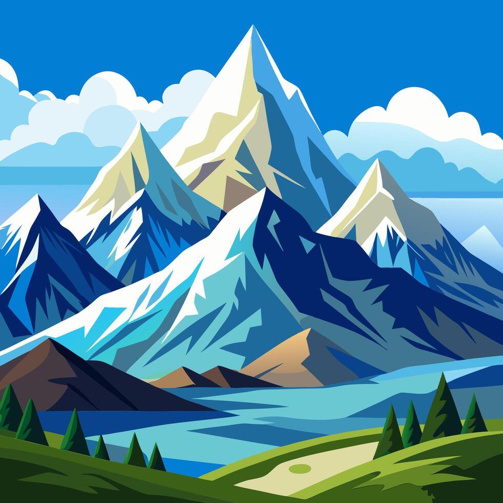 A cartoon illustration of a mountain range vector