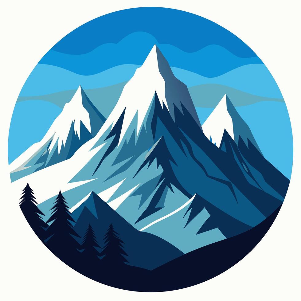 Mountain landscape with snow capped peaks and trees vector