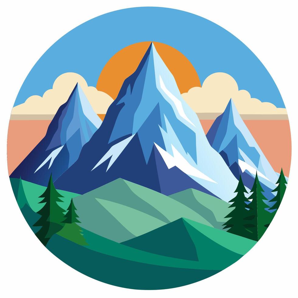Mountains and trees in a circle vector
