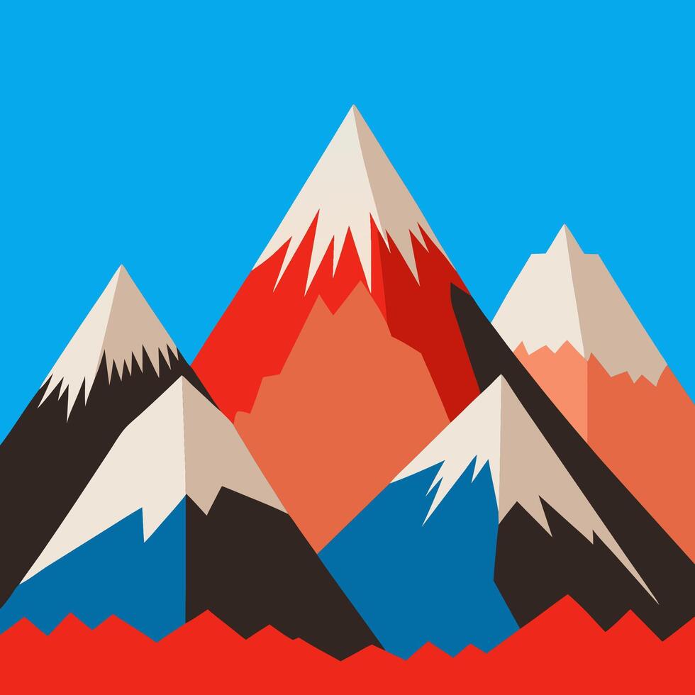 A mountain range with a red, blue and white flag vector