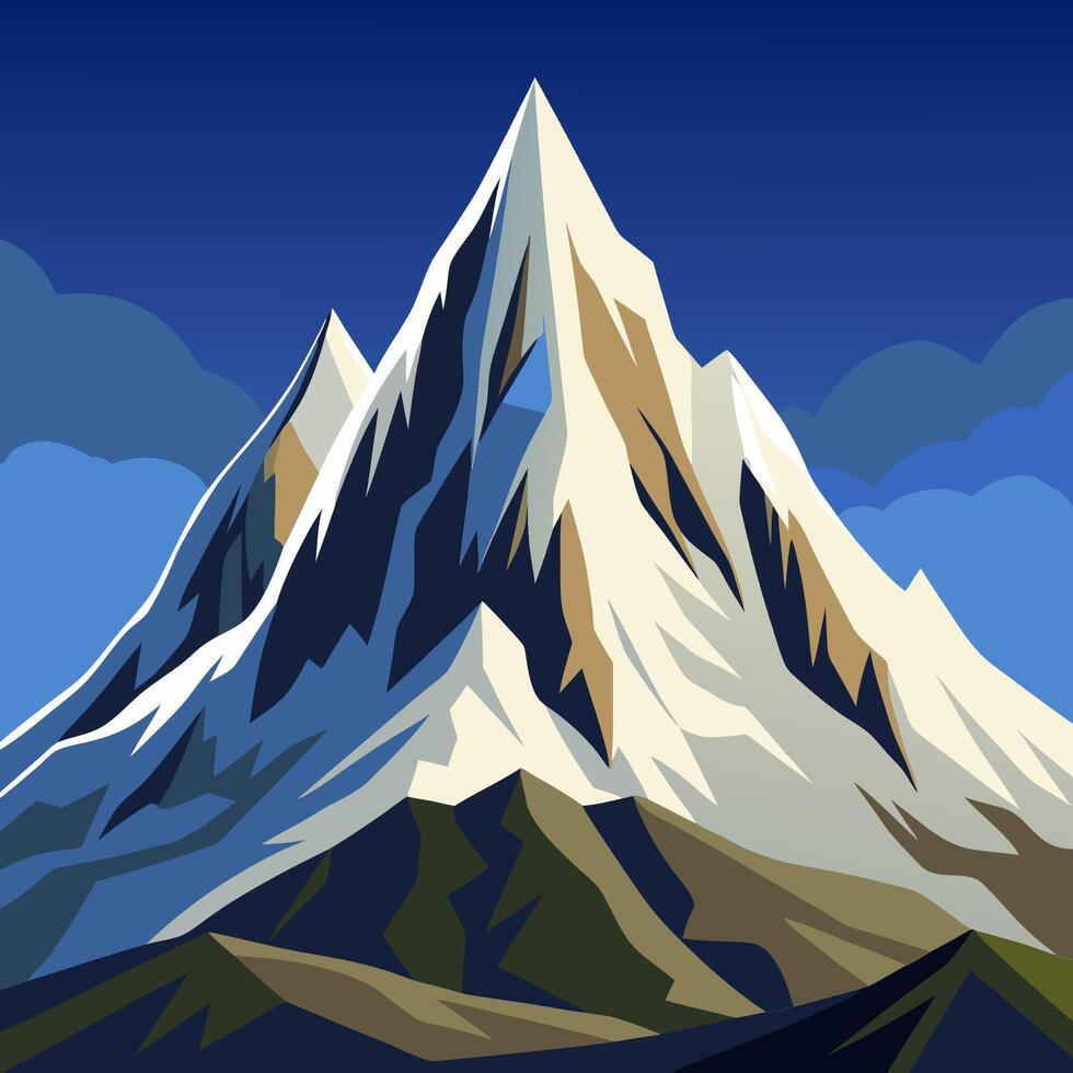 A cartoon illustration of a mountain with a blue sky vector