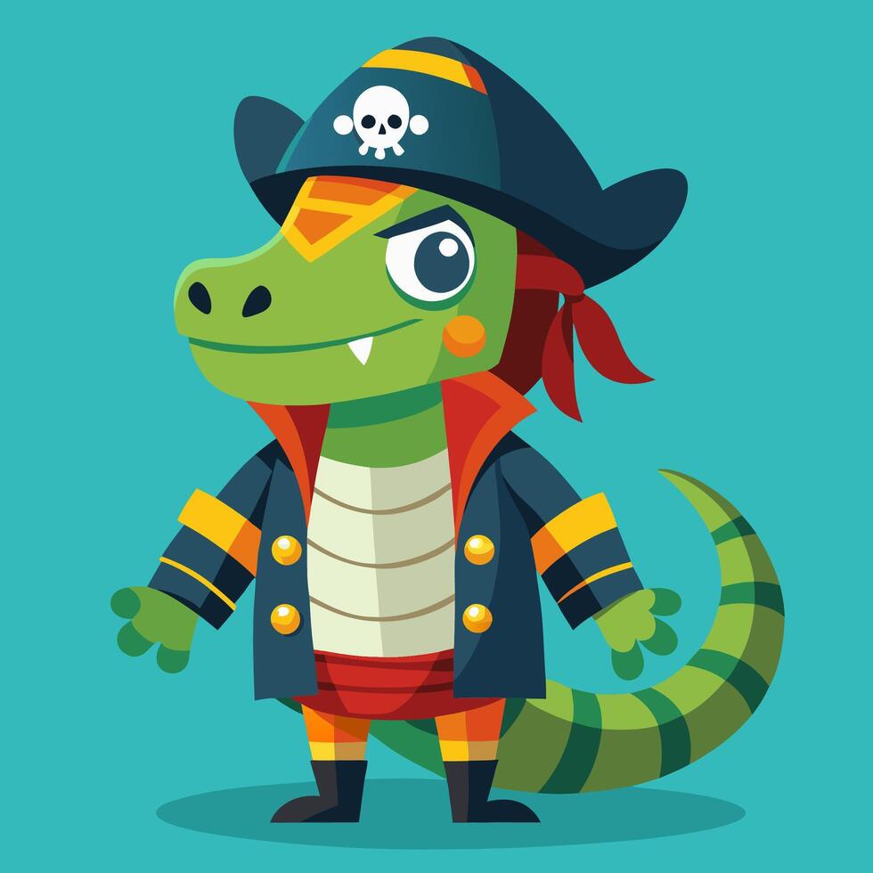 A cartoon crocodile in pirate costume vector