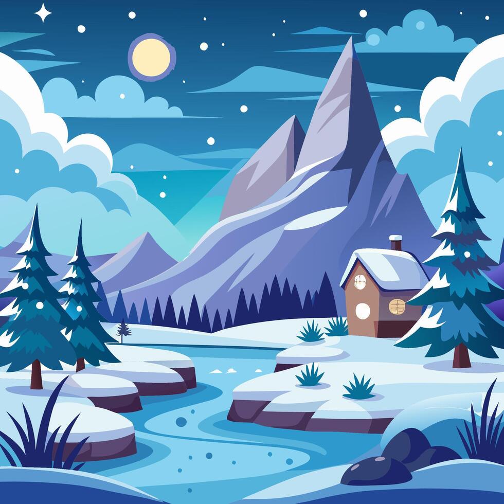 Winter landscape with a house and a river vector