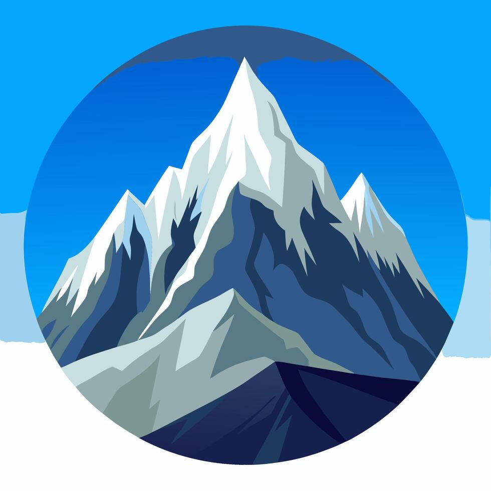 A mountain in a blue circle with a blue sky vector