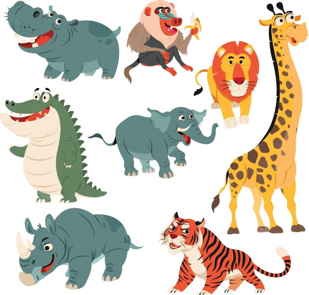 Tropical animals icons cute cartoon vector