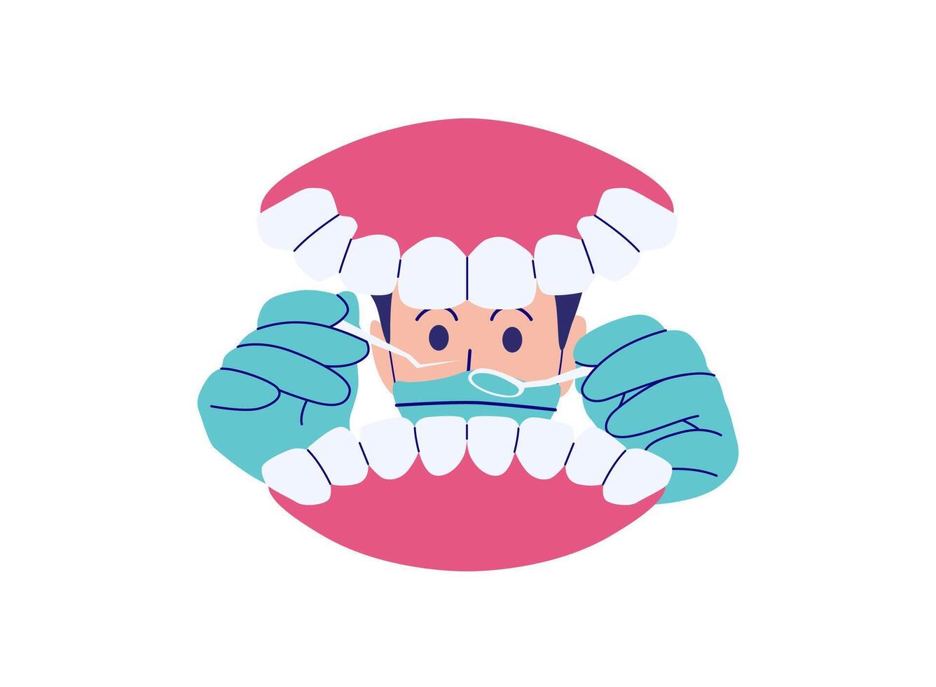 Dentist view through open mouth with dental tools vector