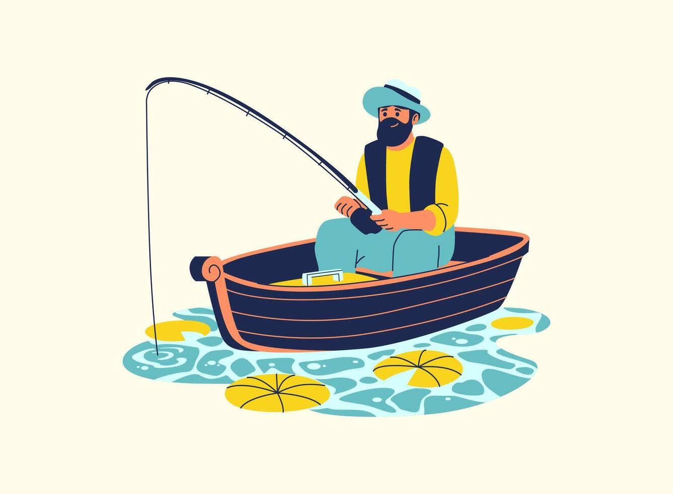 Fishing on a boat in river vector