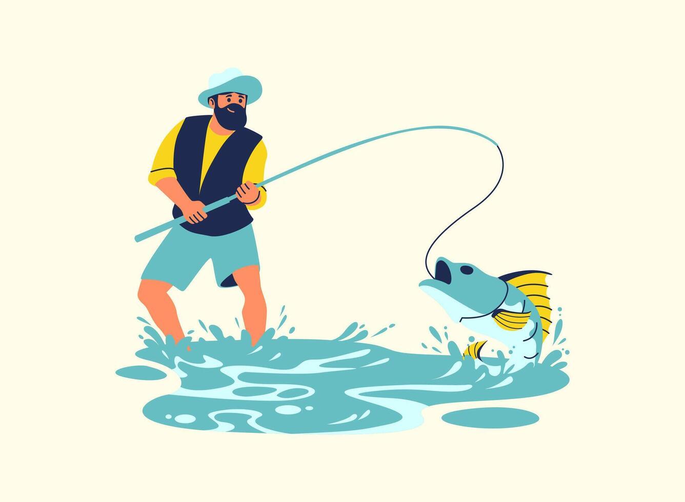 Fisherman Strike Large Bass Fish vector