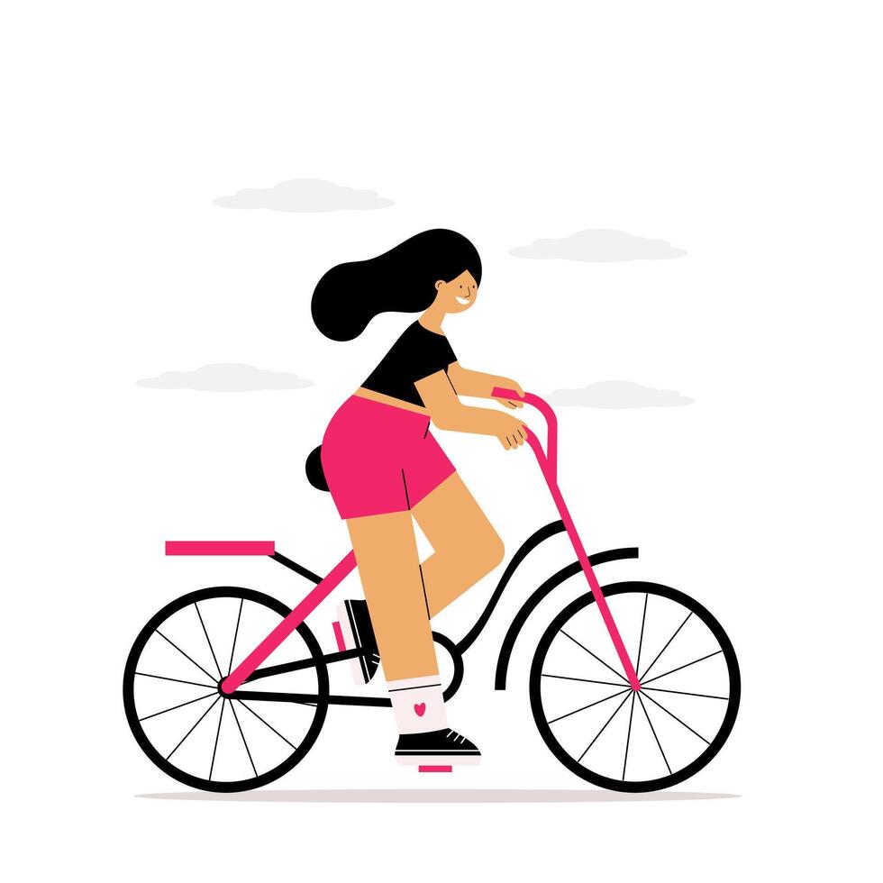 Girl riding a bicycle. Active lifestyle and sport concept. illustration vector