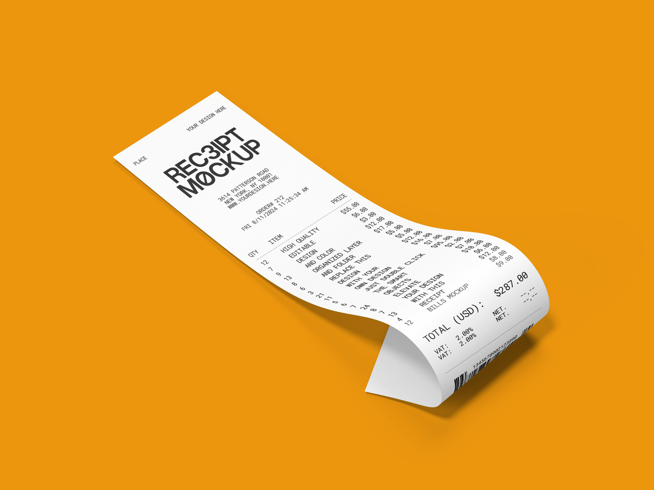 Payment Paper Receipt Bills Mockup 3D Render psd