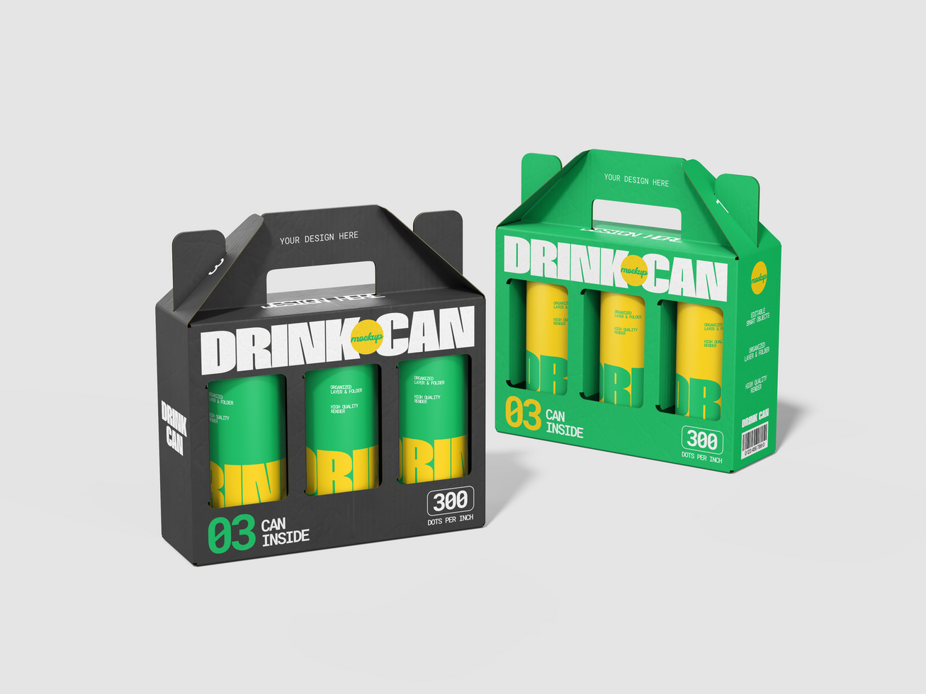 Two Packaging with Handle Drinks Can Mockup psd