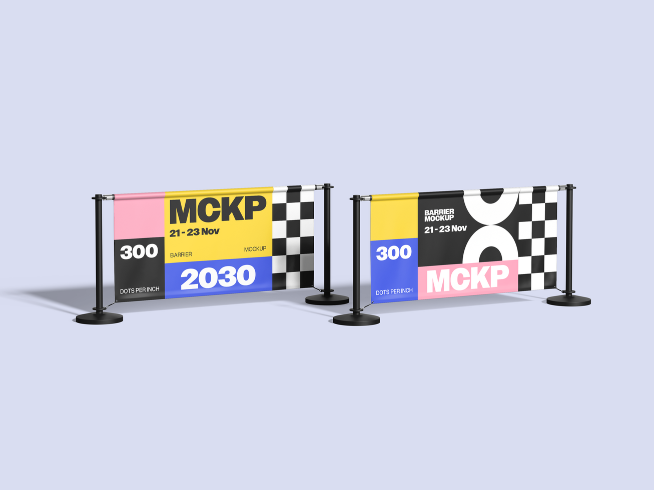 Sidewalk Event Barrier with Banner Mockup 3D Render psd