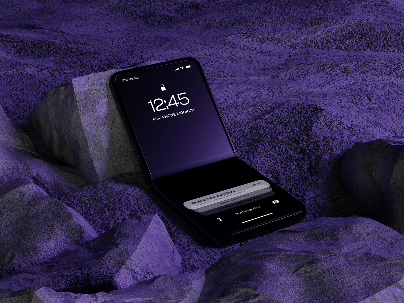 Realistic Screen Flip Phone 3D Mockup Realistic Render psd