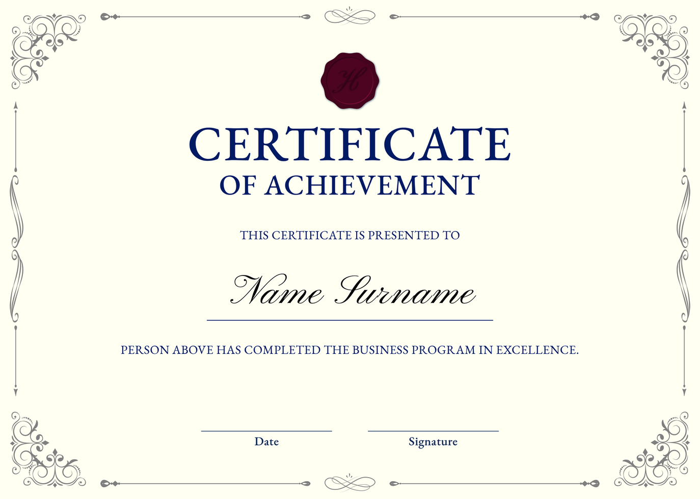 Classy ornamental certificate template in beige and black psd