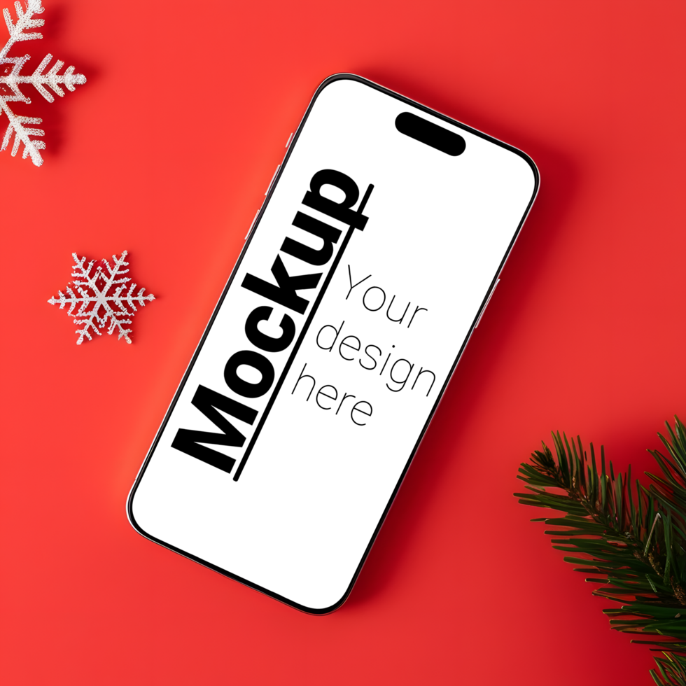 Smartphone Showcase with Festive Touches on Red Backdrop psd