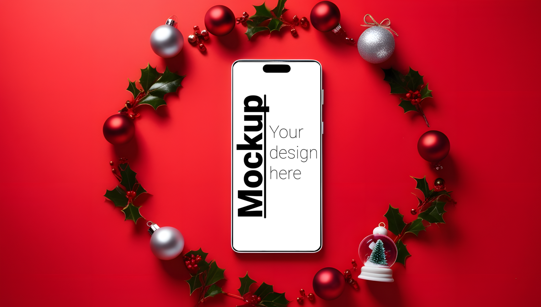 Holiday Smartphone Mockup on Vibrant Red Surface psd