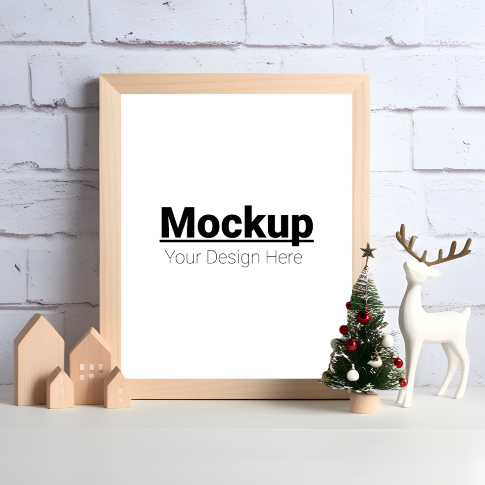 Mockup of the frame next to the New Year's decorations psd