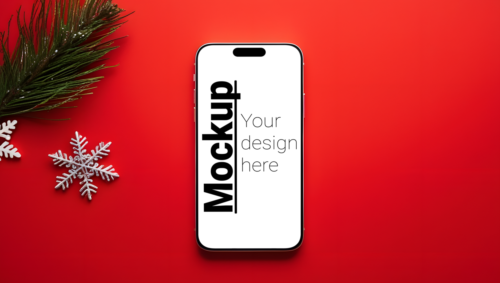 Smartphone Mockup with Christmas Decorations on Red Background psd