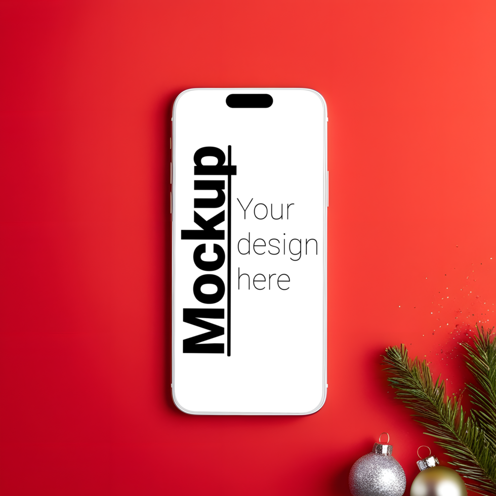 Christmas-Themed Phone Mockup on Bold Red Background psd