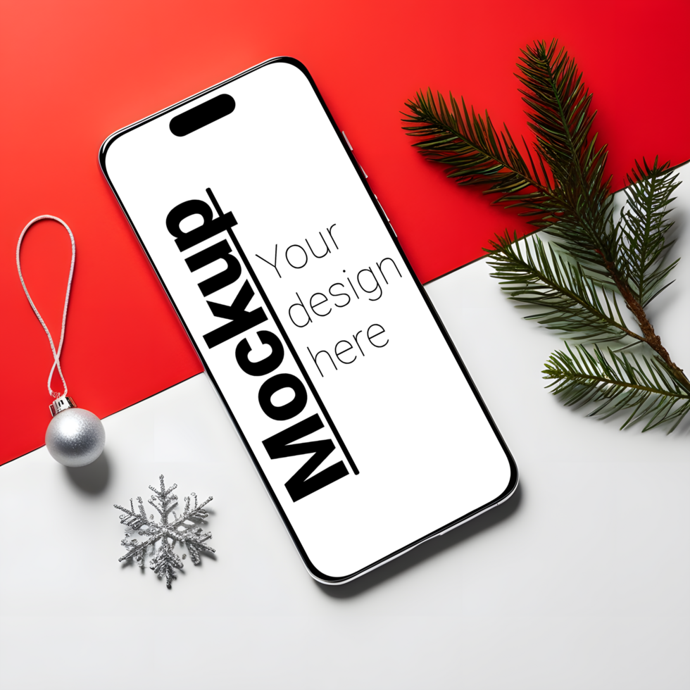Holiday Smartphone Mockup with Christmas Vibes on Red Background psd