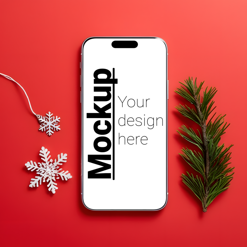 Modern Smartphone Mockup on a Bright Christmas Red Backdrop psd