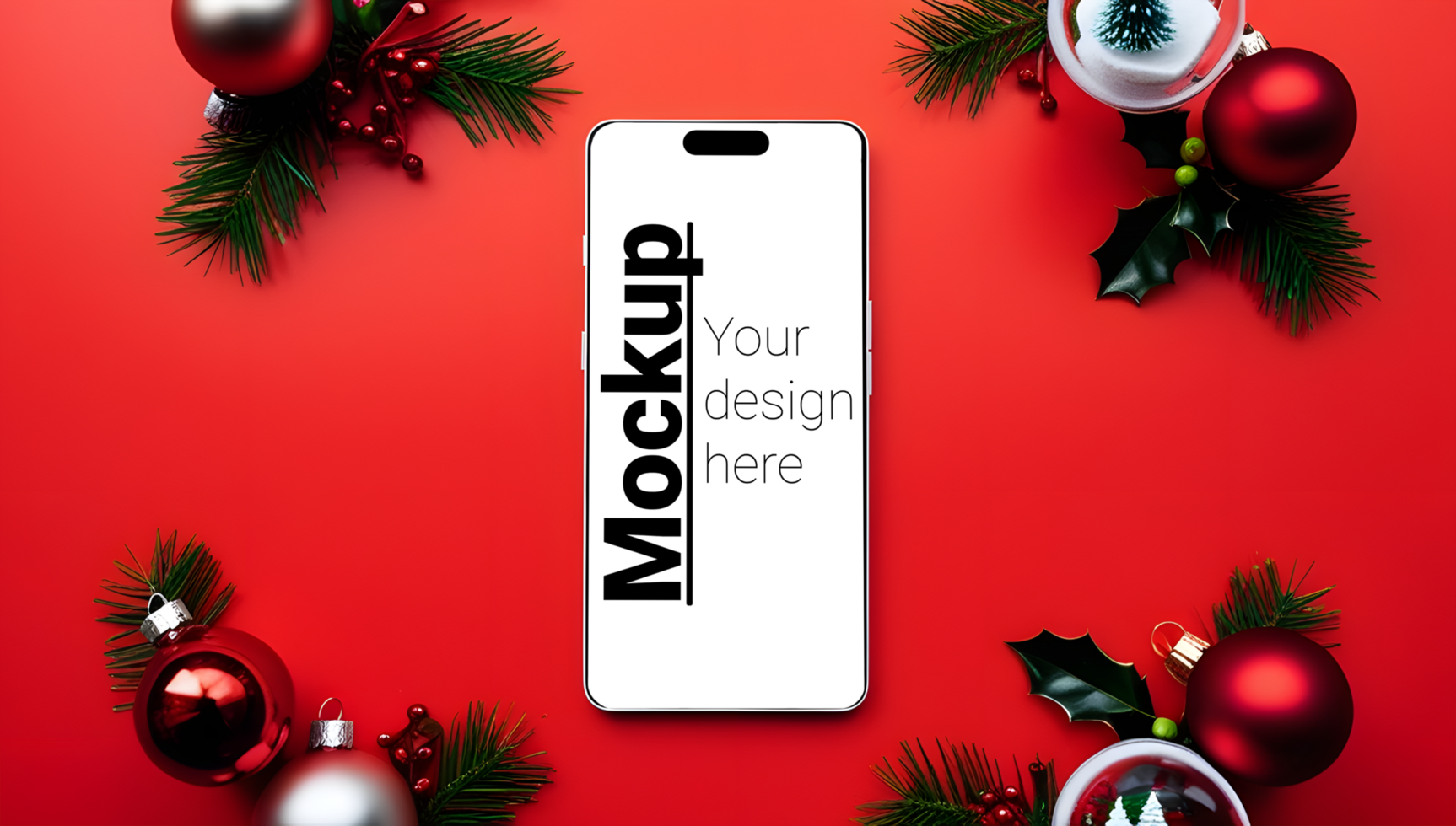 Festive Smartphone Display on Christmas Red Background psd