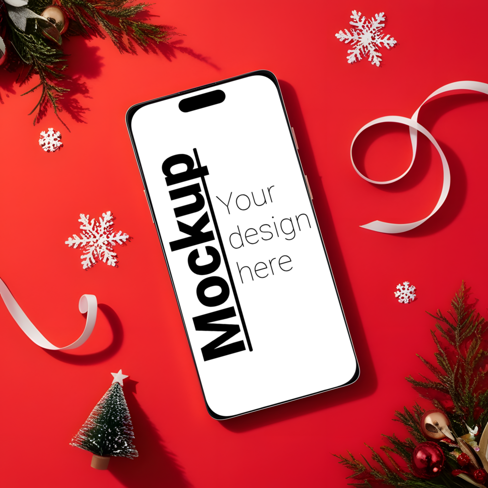 Festive Smartphone Mockup on Vibrant Red Backdrop psd