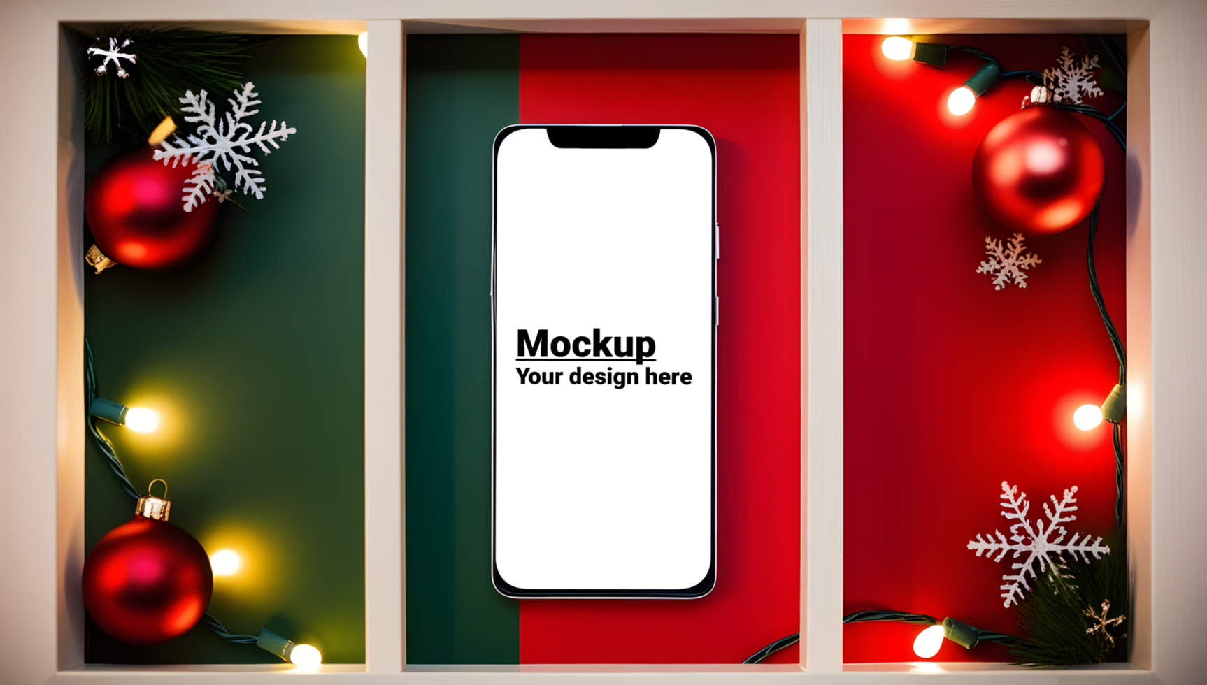 Festive Smartphone Mockup with Holiday Ornaments psd