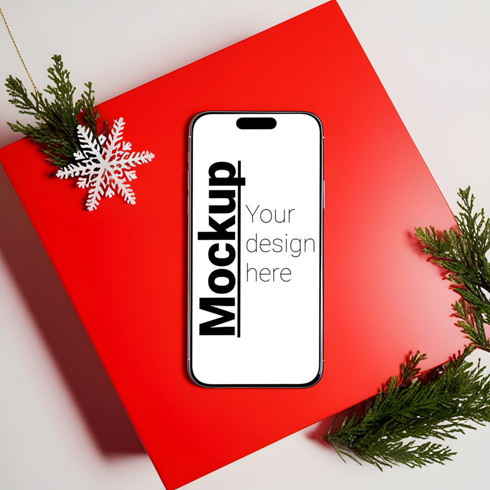 Christmas-Themed Smartphone Mockup on Red Background psd