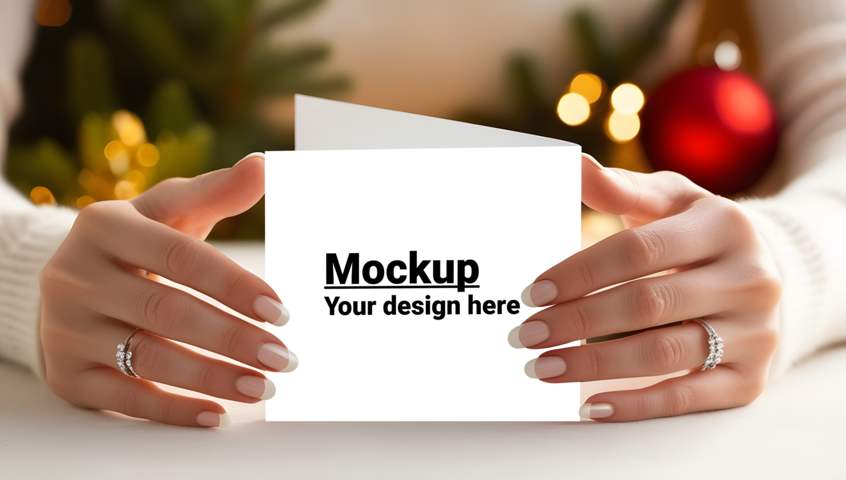 Festive Mockup of a Greeting Card in Hand psd
