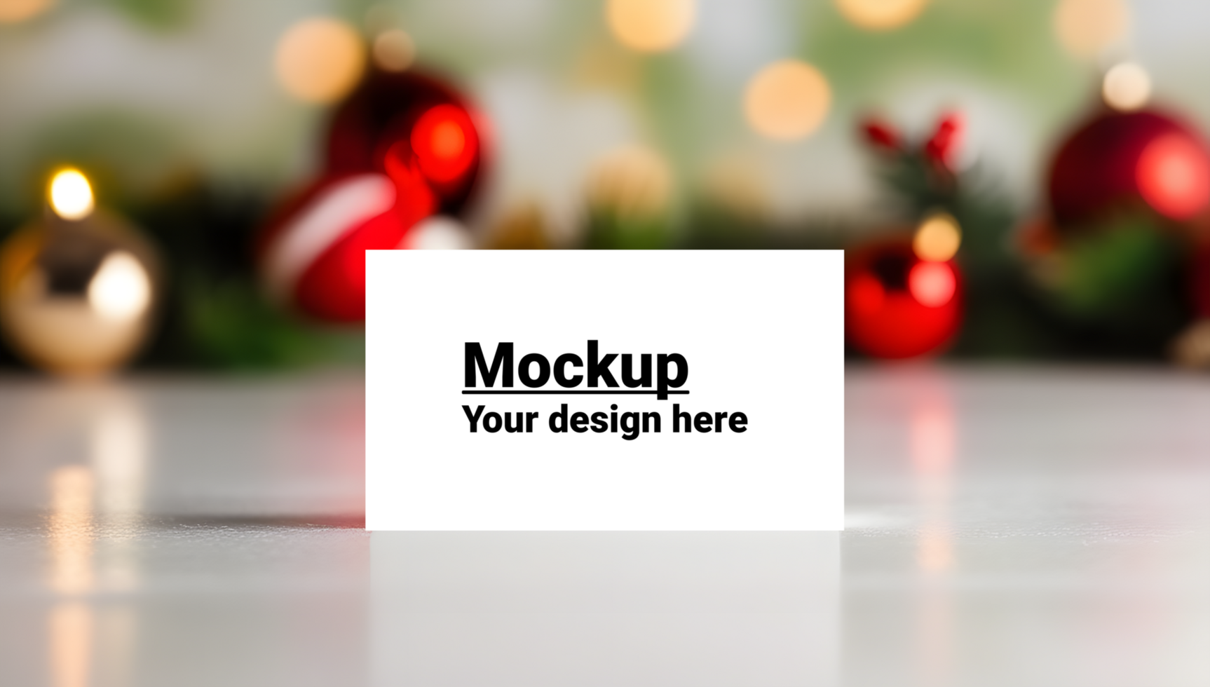Festive Greeting Card Mockup on a Christmas Backdrop psd