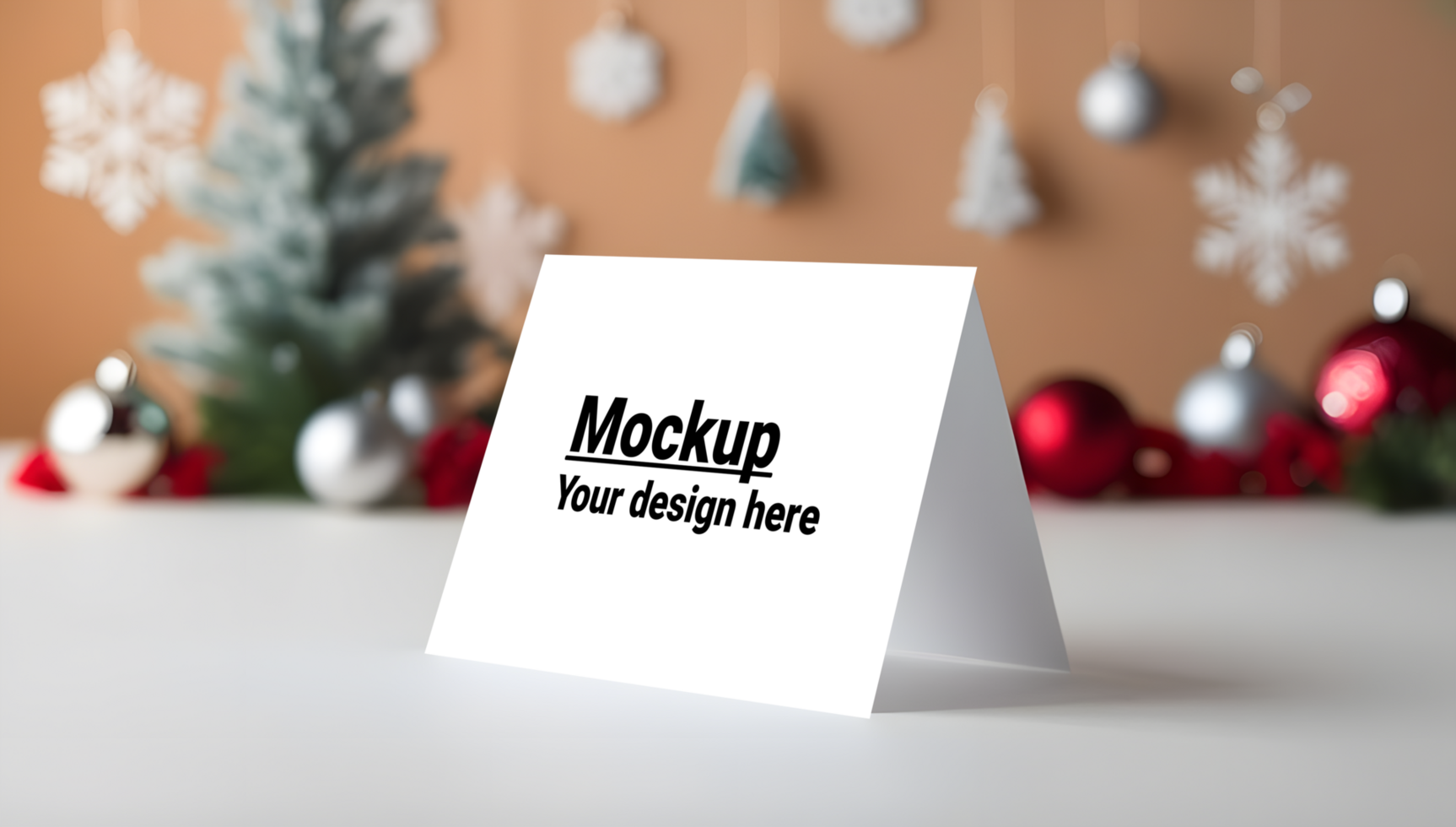 Christmas Card Display Mockup with Holiday Accents psd