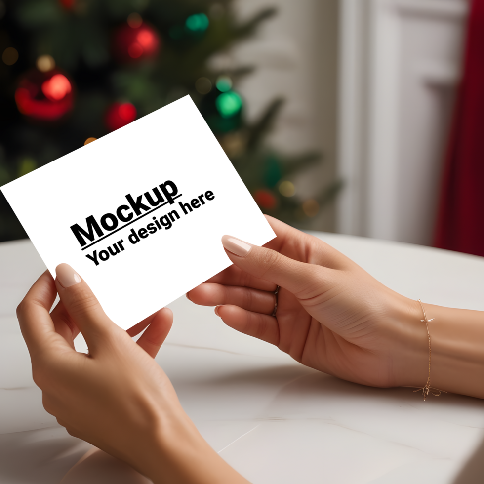 Festive Background Mockup Featuring a Card Held in Hand psd