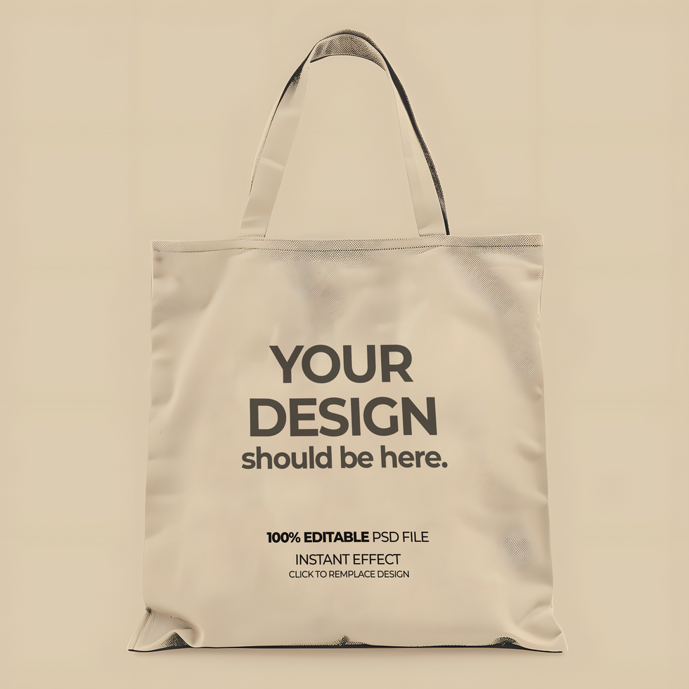 a tote bag mockup on a beige background psd