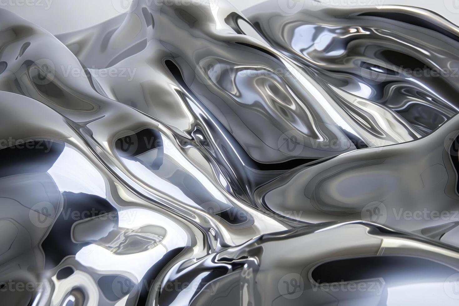 Liquid metallic silver surface creating abstract wavy pattern photo