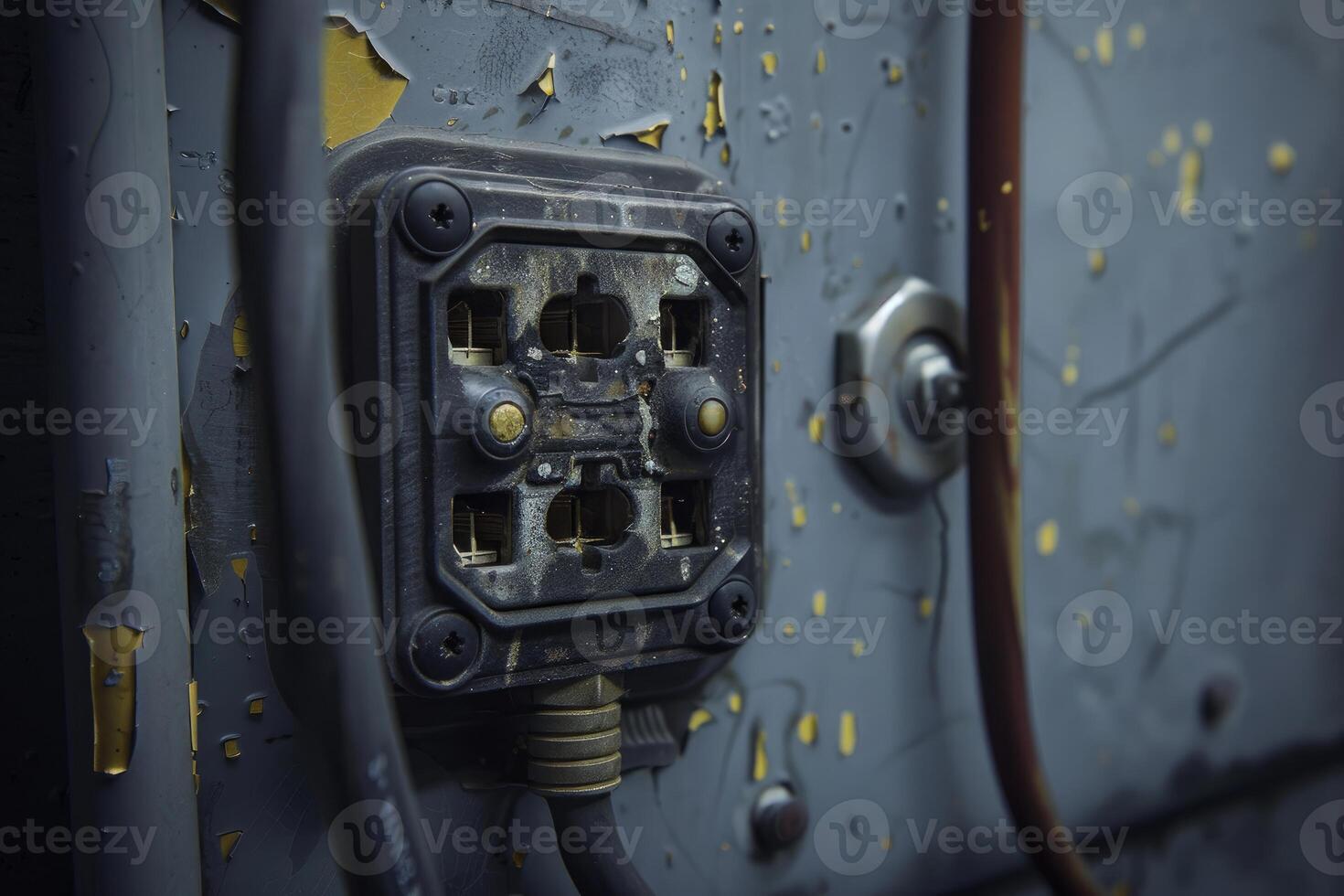 Old electrical panel showing signs of age and wear photo
