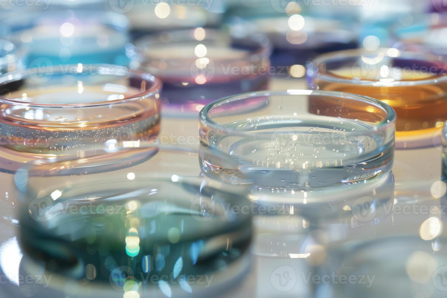 Scientist analyzing liquid samples in petri dishes in a laboratory photo