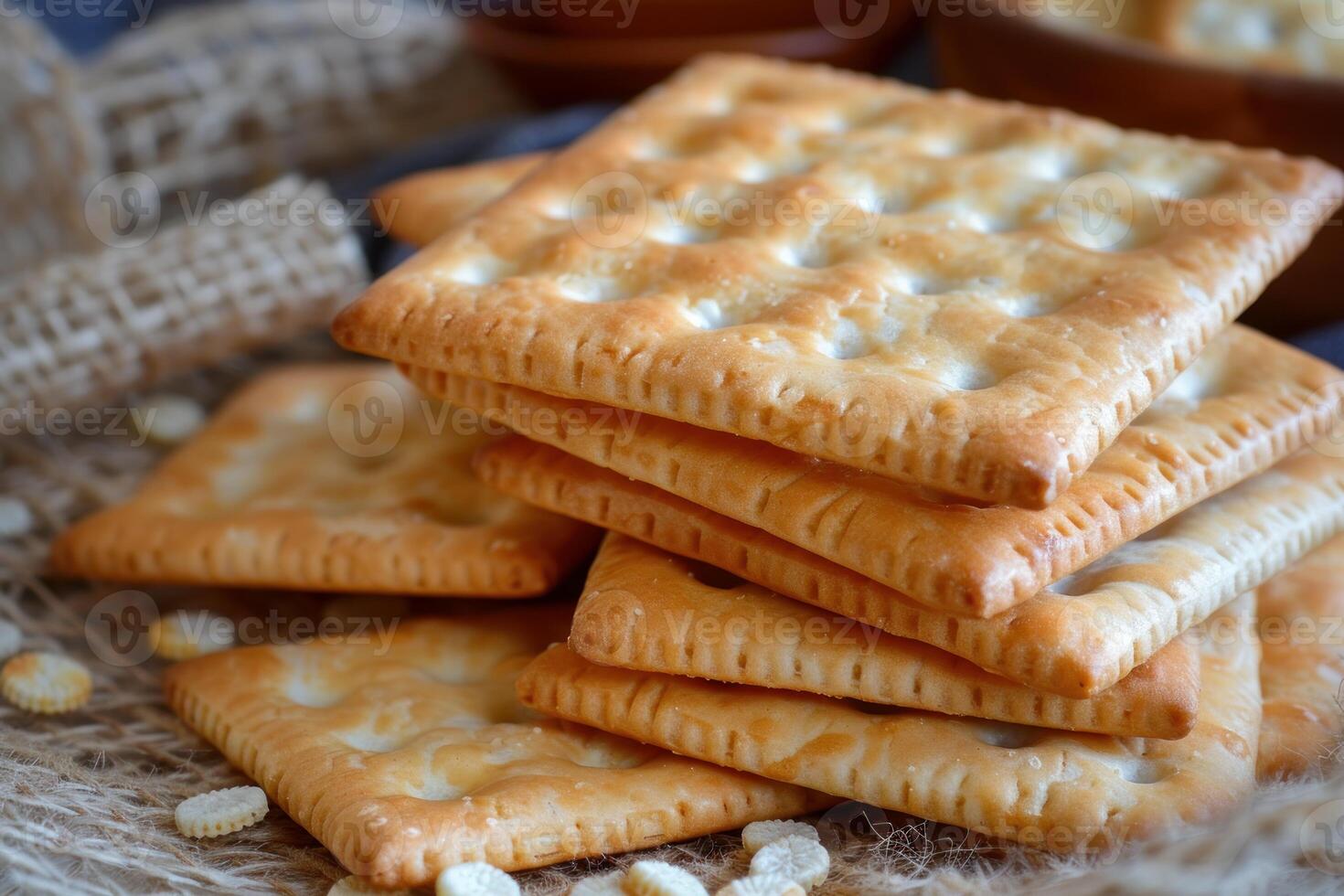 Square crackers stacked on top of each other photo