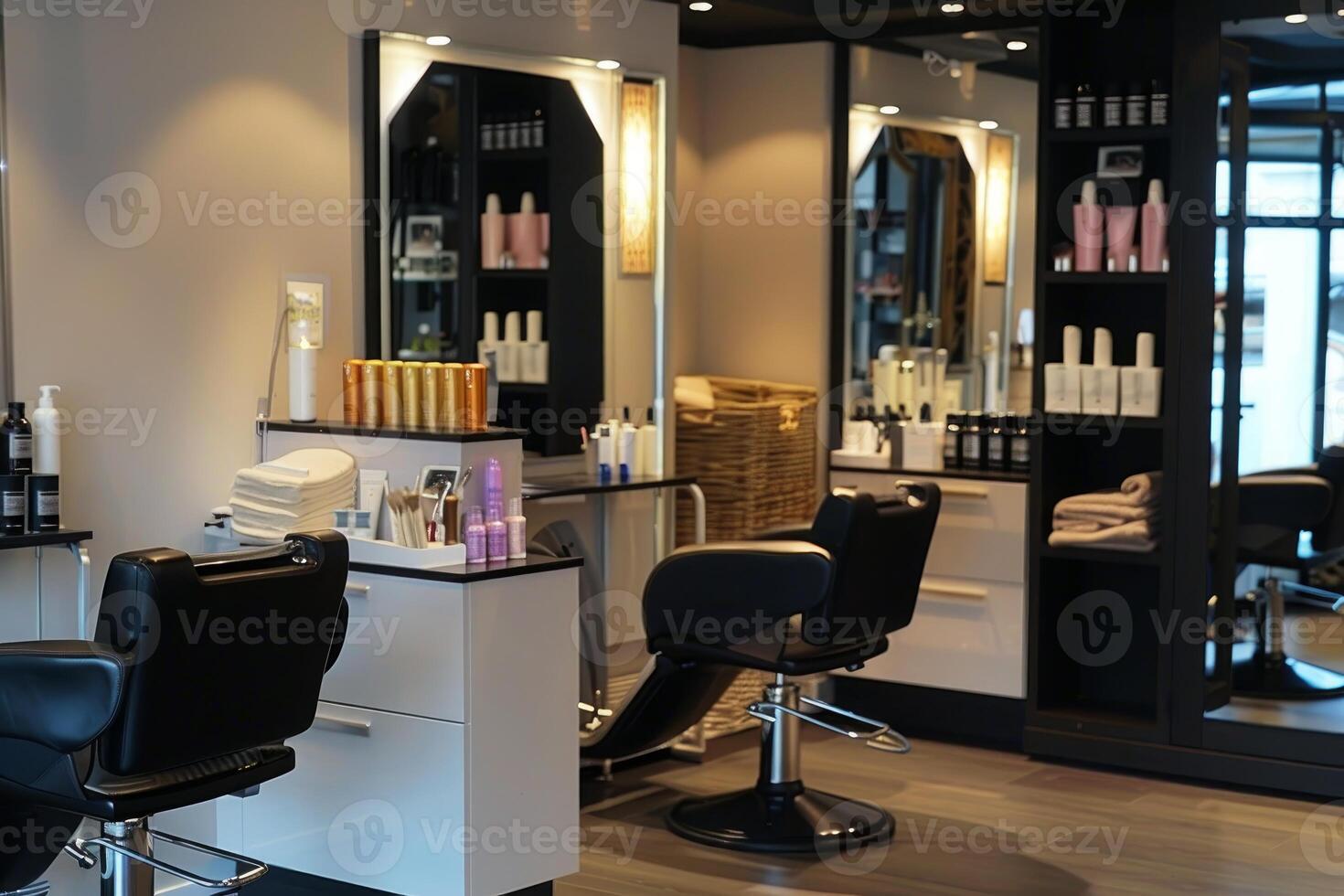 Modern hair salon interior with nobody working photo