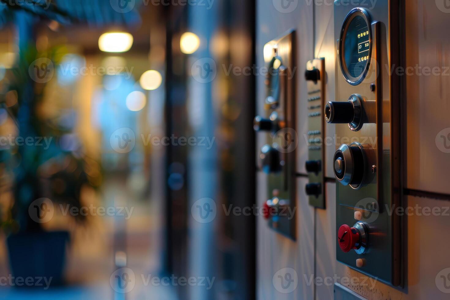 Modern intercom control panel showing time and allowing communication photo